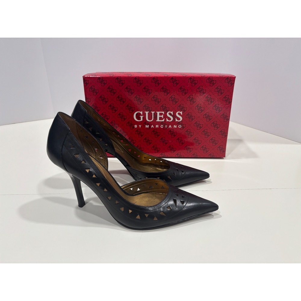 Guess by Marciano Lillian Black Leather Laser Cut Pointed Toe Pumps 7.5M